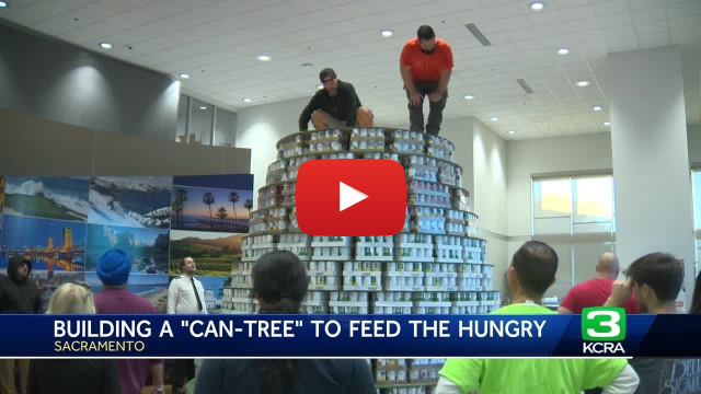 Sacramento realtors build “can-tree” to feed the hungry